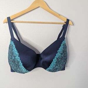Cacique Boost Plunge Underwire‎ Bra in Navy Blue with Turquoise Lace | 40G